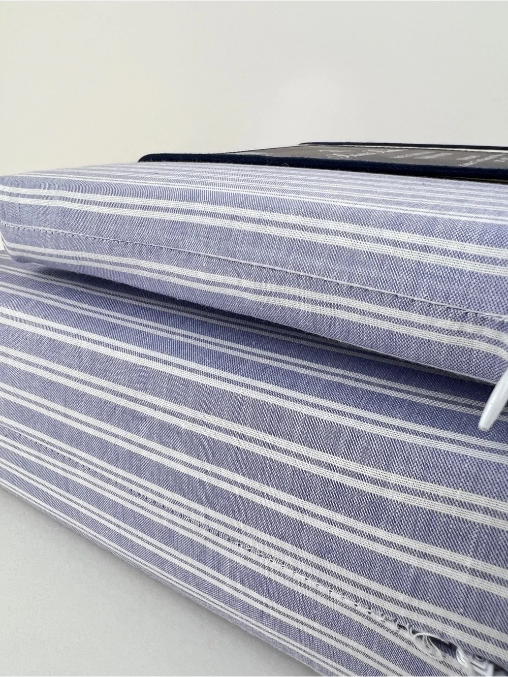 6 Pc Brooks Brothers Queen Sheet Set Blue White Stripe Cotton Yarn Dyed NEW
